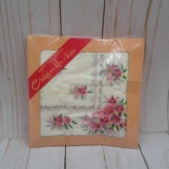 Dining Vintage Silky Rice Paper Floral Chiffon Hankies Disposable